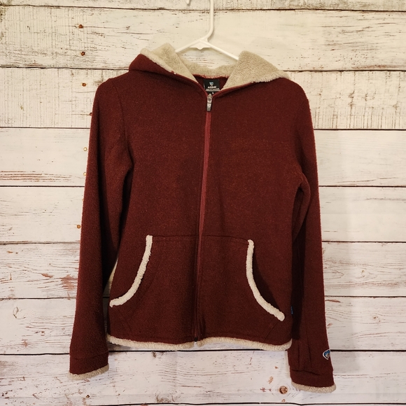 Kuhl "Alfpaca" Women's Maroon & Ivory Hoodie Full Zip Jacket...size Small - Picture 1 of 10